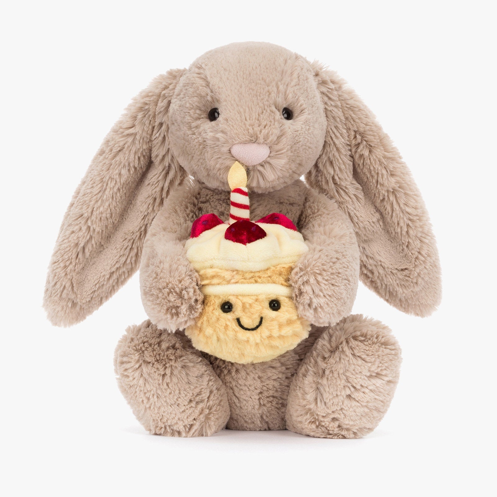 Plush Birthday Bunny with Cupcake – Super Soft Cuddly Toy for Kids & Gifts
