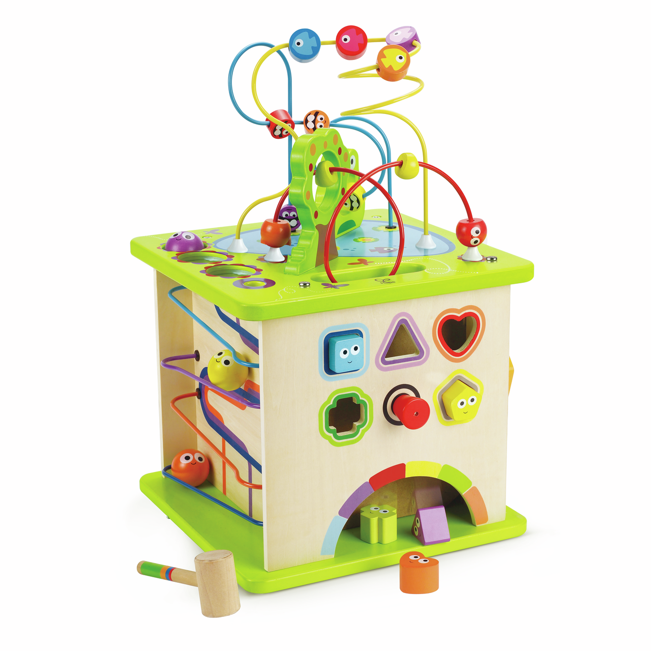 5-in-1 Wooden Activity Cube for Toddlers – Educational Motor Skills Toy