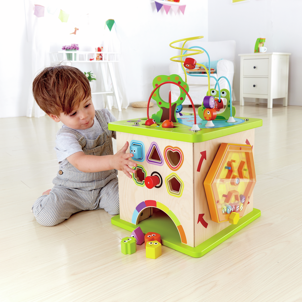 5-in-1 Wooden Activity Cube for Toddlers – Educational Motor Skills Toy
