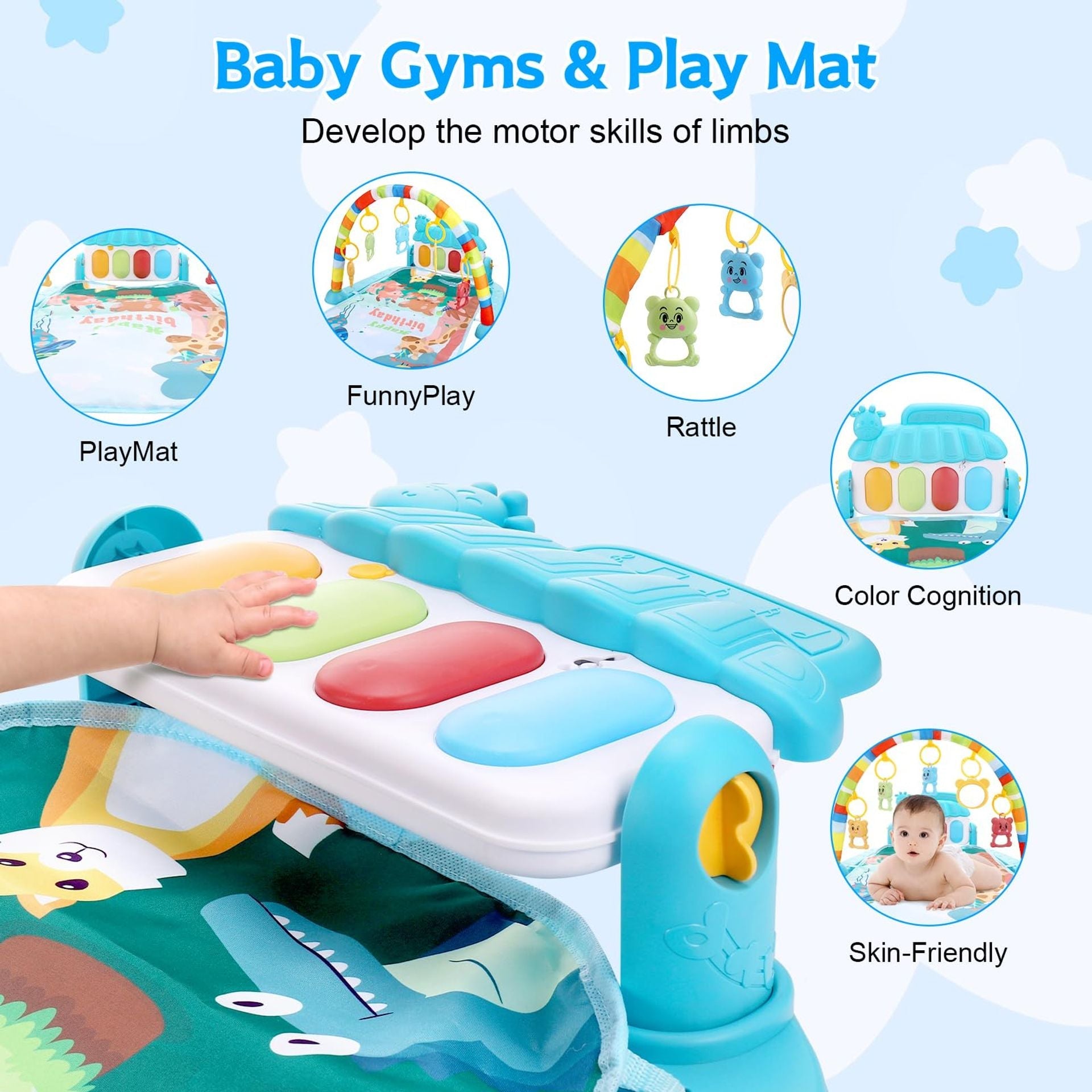 Baby Piano Play Gym Mat with Music, Lights & Detachable Toys for Early Development - Blue share rating star 1rating star 2rating star 3rating star 4rating star 5