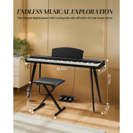 Glarry GPP-203 88 Key Full Size Semi-Weighted Standard Electric Digital Piano Black