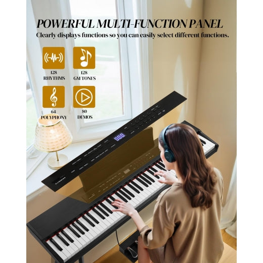 Glarry GPP-203 88 Key Full Size Semi-Weighted Standard Electric Digital Piano Black